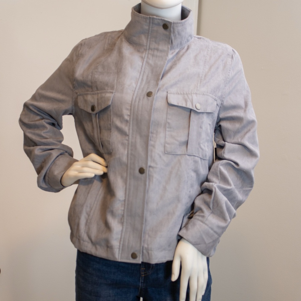 Be Cool Utility Light Gray Button Full Zip Lightweight Women’s Jacket Size Med. - Picture 3 of 11